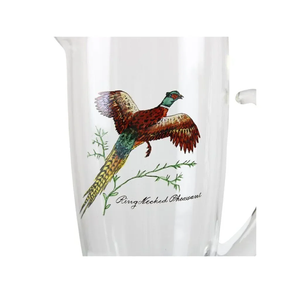 Cocktail Pitcher Rare Ring-Necked Pheasant Hand Painted Gold Rim Weighted Bottom
